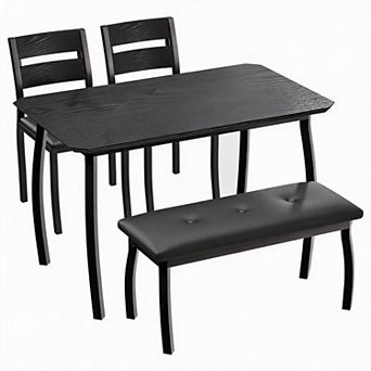 4 pc Dining Table Set with Padded Bench and Two Chairs with Cushions, Sturdy Metal Frame