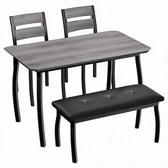 4 pc Dining Table Set with Padded Bench and Two Chairs with Cushions, Sturdy Metal Frame