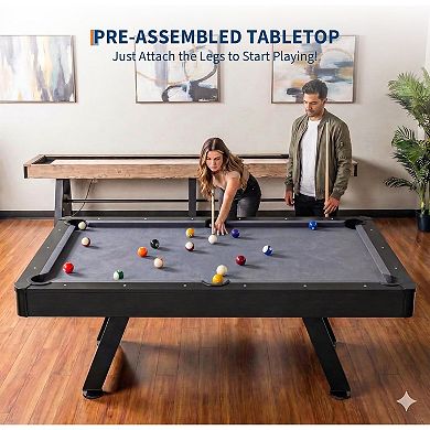 7 ft Pool Tables with Wood Finish,Complete Billiard Set with 2 Cues, Balls