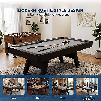 7 ft Pool Tables with Wood Finish,Complete Billiard Set with 2 Cues, Balls