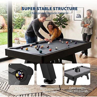 7 ft Pool Tables with Wood Finish,Complete Billiard Set with 2 Cues, Balls