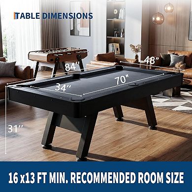 7 ft Pool Tables with Wood Finish,Complete Billiard Set with 2 Cues, Balls