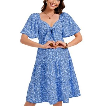 Womens Maternity Casual Floral Ruffle Short Sleeve Sundresses Beach Mini Dress
