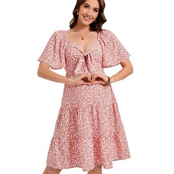 Womens Maternity Casual Floral Ruffle Short Sleeve Sundresses Beach Mini Dress