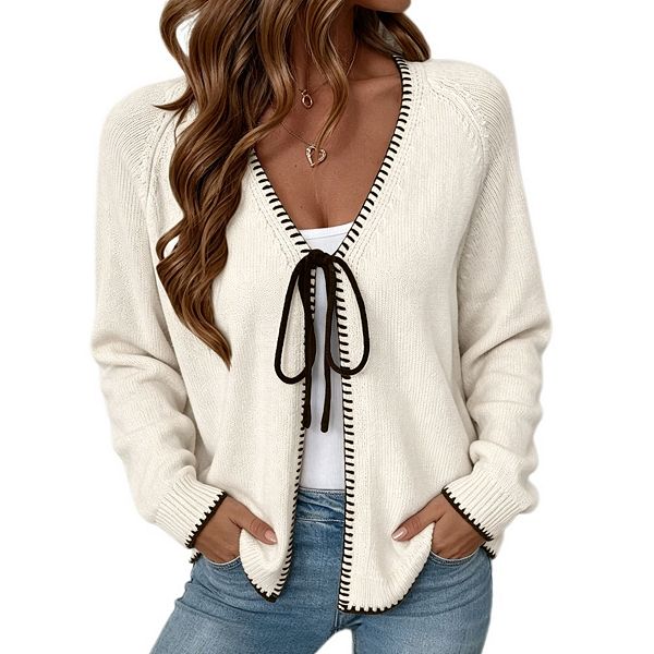 トップス Supreme Contrast Stitch cardigan Women's Open Front Knit Sweater Cardigan, Contrast Stitch Binding