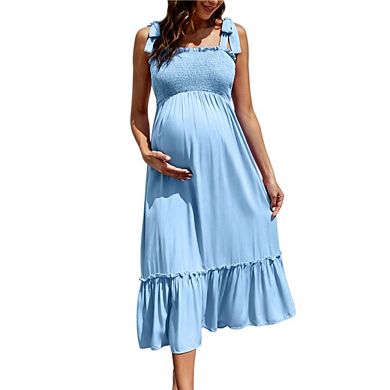 Women's Maternity Sleeveless Boho Ruffle Cami Dress