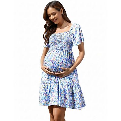 midi boho maternity dress Djskiyers Women's Boho Maternity Dress for Photoshoot Plus Size Floral Chiffon Wedding Dress Flowy Casual Long Sleeve Midi Dress, Size: 2XL