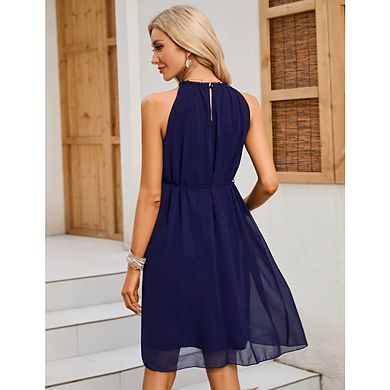 Women's Maternity Wrap Ruffle Round Neck Sleeveless Floral Dress