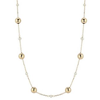 LUMINOR GOLD 14k Gold Freshwater Cultured Pearl & Ball Station Necklace