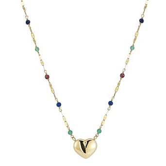 LUMINOR GOLD 14k Gold Heart Pendant Multi-Gemstone Station Necklace