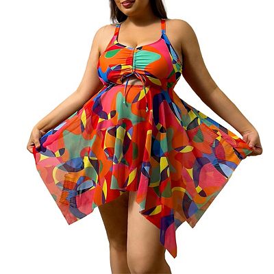 flowy swim dress 2026 New Plus Size Swim Dress: Floral Print, Halter Neck, Cutout, Flowy  Beach Style