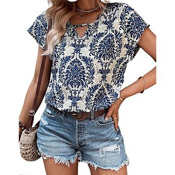 Women's Short Sleeve Summer Top, Trendy Spring Vacation Dressy Casual Shirt Blouse