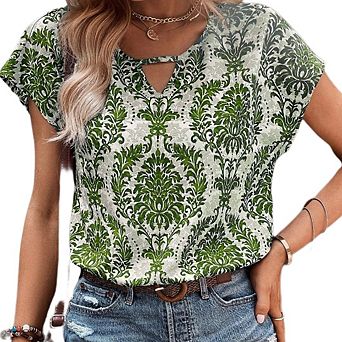 Women's Short Sleeve Summer Top, Trendy Spring Vacation Dressy Casual Shirt Blouse