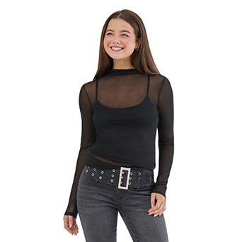 Juniors' madden girl Long Sleeve Funnel Neck Top & Cami 2 pc