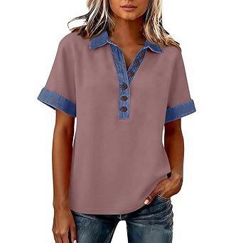 Women's Short Sleeve Polo Tops Collared Button Down Casual Daily Wear Fashion Blouses