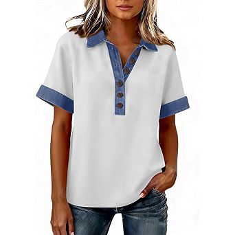 Women's Short Sleeve Polo Tops Collared Button Down Casual Daily Wear Fashion Blouses