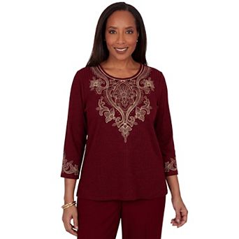 Women's Alfred Dunner Scroll Embroidered Ribbed Knit Top