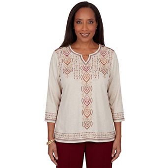 Women's Alfred Dunner Embroidered Printed Back Top