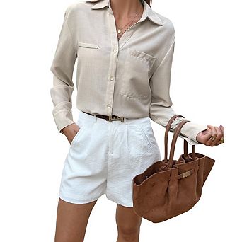 Women's Loose Fit Collared Button Down Shirt Long Sleeve Cotton Gauze Casual Blouse Top