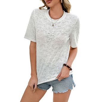 Women's Crewneck Floral Ruched Fitted Blouse, Short Sleeve Dressy Casual Summer Top