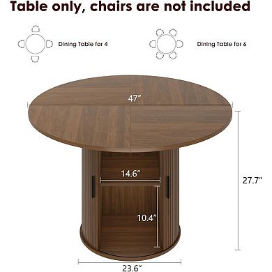 Round Dining Table for 4, Modern Kitchen Table with Built-in 2-Tier Storage Cabinet & Sliding Doors