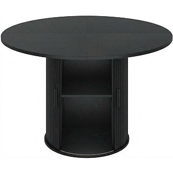 Round Dining Table for 4, Modern Kitchen Table with Built-in 2 tier Storage Cabinet & Sliding Doors