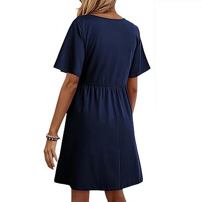 flowy country dresses SHEIN Essnce Women's Puff Sleeve Mid-Length Dress, Blue And White Check  Hawaiian Dress Flowy Dress Country Dress Summer Women Dresses