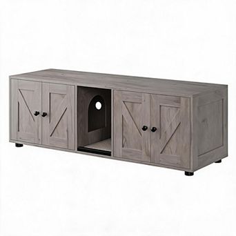 Double Compartment Cat Litter Box Enclosure, Hidden Litter Box Furniture Cabinet for 2 Cats