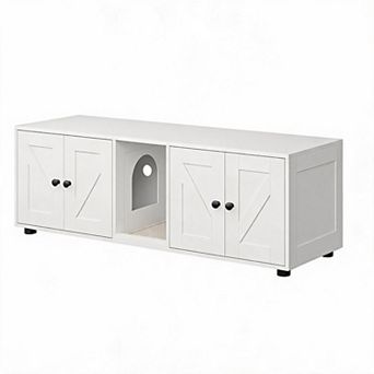 Double Compartment Cat Litter Box Enclosure, Hidden Litter Box Furniture Cabinet for 2 Cats