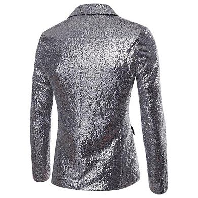 Men Full Sequin Tuxedo Blazer Black Satin Lapel One Button Party Stage Suit Jacket