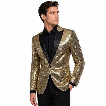 Men Full Sequin Tuxedo Blazer Black Satin Lapel One Button Party Stage Suit Jacket