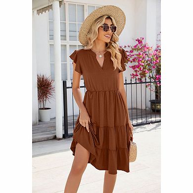 Women's Ruffle Sleeve Tiered Midi Dress