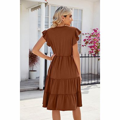 Women's Ruffle Sleeve Tiered Midi Dress