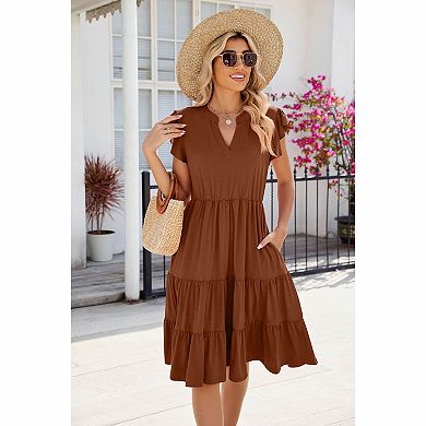 Women's Ruffle Sleeve Tiered Midi Dress