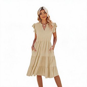 Women's Ruffle Sleeve Tiered Midi Dress