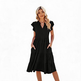 Women's Ruffle Sleeve Tiered Midi Dress
