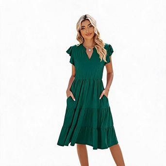 Women's Ruffle Sleeve Tiered Midi Dress