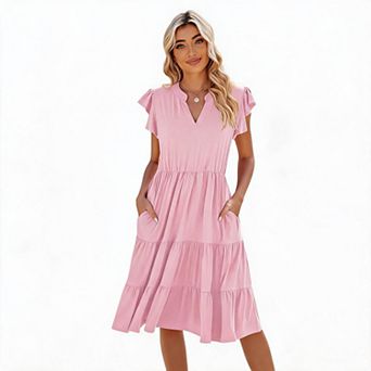 Women's Ruffle Sleeve Tiered Midi Dress