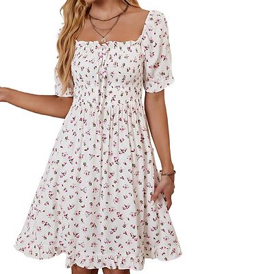 flower casual dresses PRETTYGARDEN Women's Summer Floral Midi Dress Cap Sleeve V Neck Ruffle The button Feeling extra girly in this