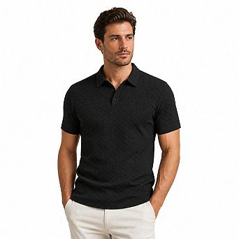 Men Chevron Textured Knit Short Sleeve Polo Collar Casual Golf Daily T-Shirt