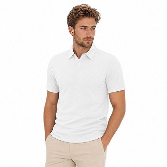 Men Chevron Textured Knit Short Sleeve Polo Collar Casual Golf Daily T-Shirt