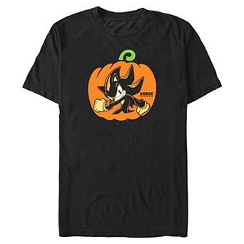 Men's Sonic the Hedgehog Shadow Carved Pumpkin Halloween Graphic Tee