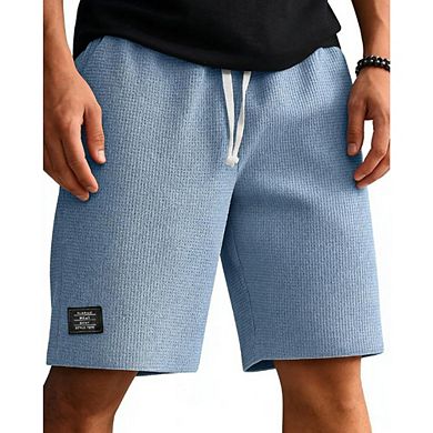 Men's Waffle Knit Drawstring Knee Length Casual Shorts with Side Pockets