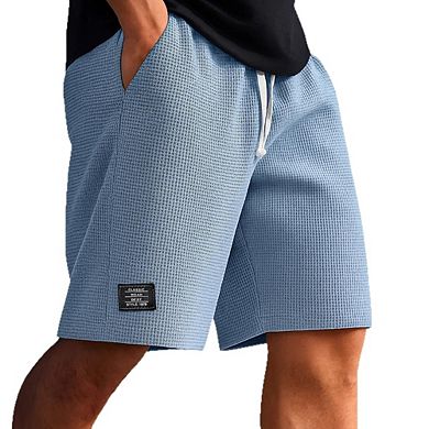 Men's Waffle Knit Drawstring Knee Length Casual Shorts with Side Pockets