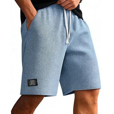 Men's Waffle Knit Drawstring Knee Length Casual Shorts with Side Pockets