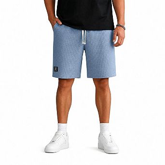 Men's Waffle Knit Drawstring Knee Length Casual Shorts with Side Pockets
