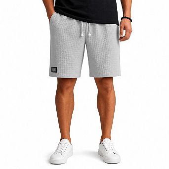 Men's Waffle Knit Drawstring Knee Length Casual Shorts with Side Pockets