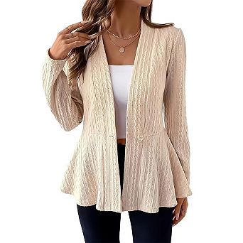Womens Casual Button Front Peplum Tops Lightweight Business Knit Cardigan Slim Fit Suit Jacket
