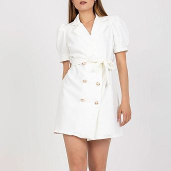 Mini Blazer Dress for Women Elegant Short Puff Sleeve Double Breasted Office Lapel Collar with Belt