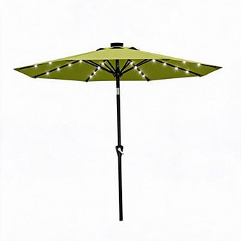 10FT Outdoor Patio Umbrella with 32 Solar LED Lights - 8 Sturdy Ribs - Crank Lift & Tilt, Waterproof